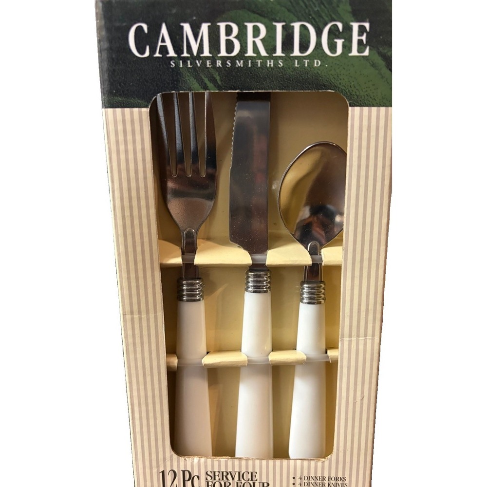 Cambridge Silversmiths 12 Pc Flatware Set White Handles Service 4 New Old Stock